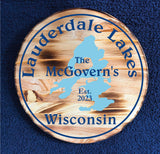 Personalized Lauderdale Lakes WI Weathered Look Wood Sign