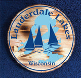 Lauderdale Lakes WI Weathered Look Wood Sign Sailboats