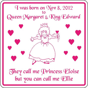 New Personalized Custom Name Princess Sign Birth Announcement Girl Room Birthday