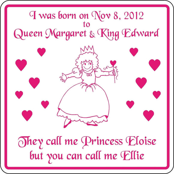 New Personalized Custom Name Princess Sign Birth Announcement Girl Room Birthday
