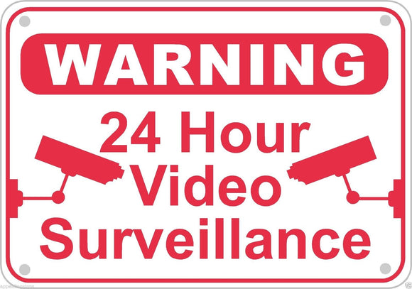 24 Hour Video Surveillance Warning Sign Aluminum Metal Home Business Security