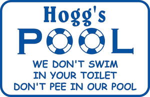 Personalized Custom Name Swimming Pool Sign Don't Pee inl Metal # 7 Free Ship