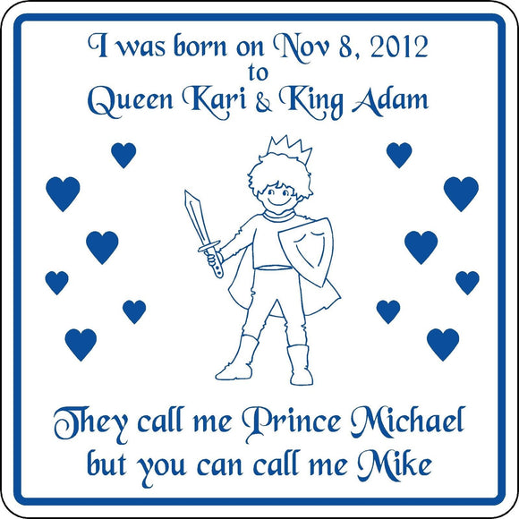 New Personalized Custom Name Prince Sign Birth Announcement Boy's Room Birthday