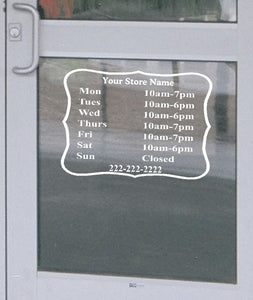 Custom Retail Business Store Hours Decal Vinyl Lettering Sign 13.5"h x 18"w