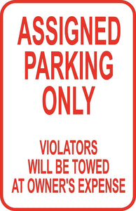 Assigned Parking Only Sign 12" x 18" Aluminum Metal Road Street Garage Lot #27